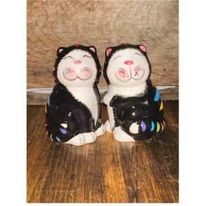 Happy Cats Tuxedo Cats Ceramic Salt and Pepper Shakers Rainbow Stripes